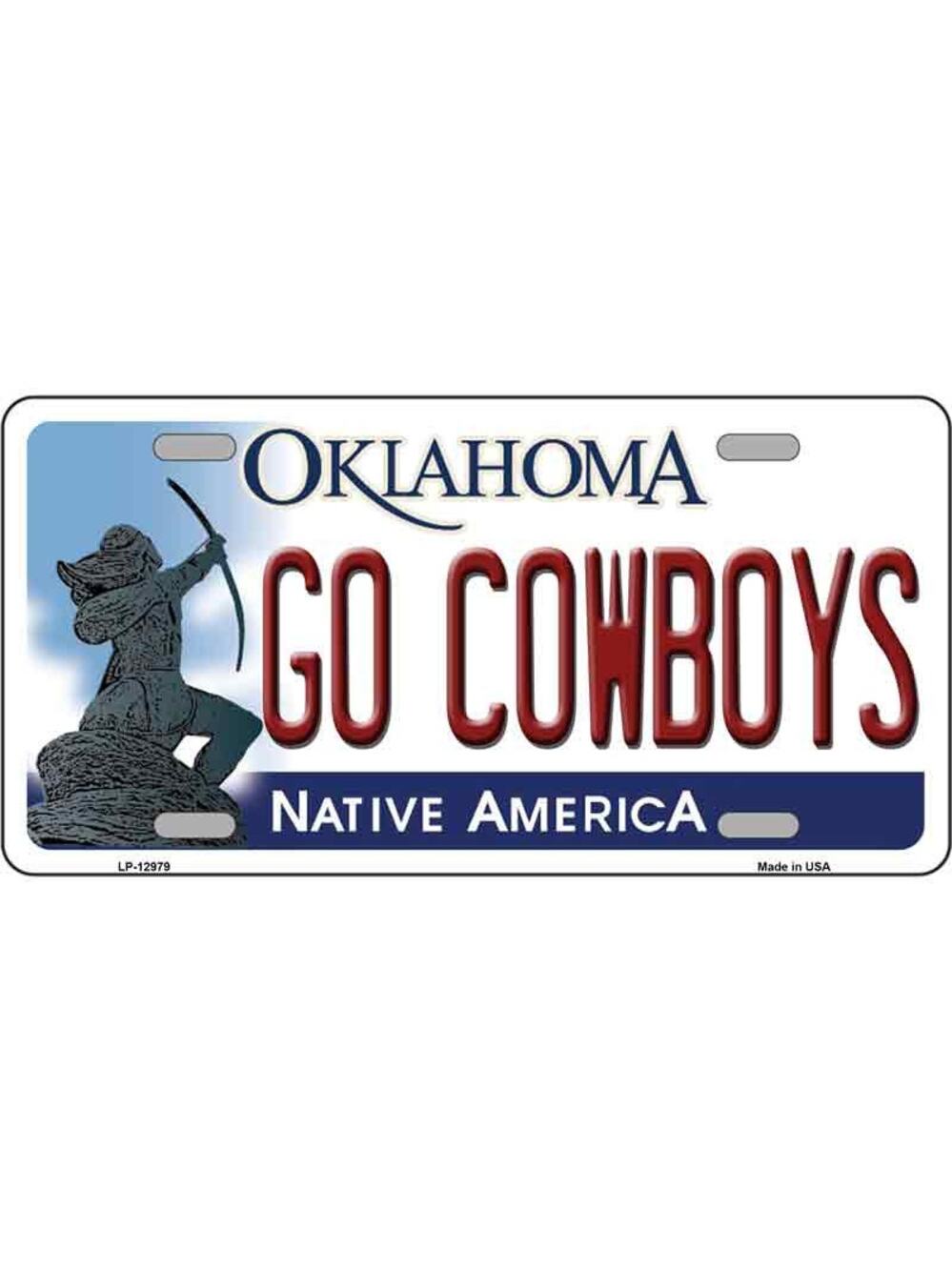 NCAA Go Cowboys Metal License Plate Football Oklahoma State New OSU Big12 Wall